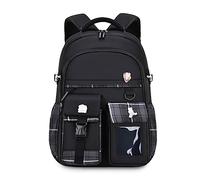 FANDARE Mochila Infantil Ultraligero Escolar Tipo Casual para Niñas Estudiante Viaje con Colgante de Felpa & Linda Insignia Negro