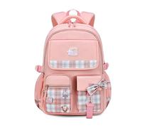 FANDARE Mochila Infantil Ultraligero Luminoso Tipo Casual para Niñas Estudiantes - Escolar y Viaje con Colgante de Felpa y Linda Insignia Rosa