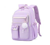 FANDARE Mochila Linda con Lazo para Chicas Adolescentes Ligera Bolsas Escolares con Correas Ajustables, Compartimento para portátil y Llavero de Peluche para Escuela, Universidad y Viajes Púrpura