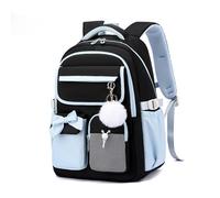 FANDARE Mochila Linda con Lazo para Chicas Adolescentes Ligera Bolsas Escolares con Correas Ajustables, Compartimento para portátil y Llavero de Peluche para Escuela, Universidad y Viajes Negro Azul