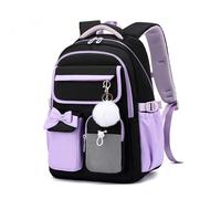 FANDARE Mochila Linda con Lazo para Chicas Adolescentes Ligera Bolsas Escolares con Correas Ajustables, Compartimento para portátil y Llavero de Peluche para Escuela Universidad Viajes Negro Púrpura
