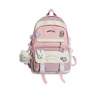 FANDARE Mochila Mujer Impermeable 15.6" con Correa para Maleta Múltiples Bolsillos Diseño Bonito y Divertido para Viaje y Trabajo Incluye Chapita y Accesorio de Regalo Rosa
