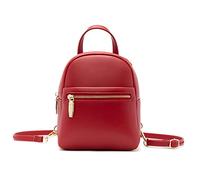 FANDARE Mochila Mujer, Mochila Moda para Mujer, Mochila Pequeña Ligera de Piel PU, Mochila de Día Color Sólido para Viaje Informal, Trabajo, Universidad Rojo
