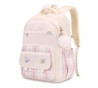 FANDARE Mochila Niño Mochilas Infantiles Mochila Escolar con Tiras Reflectantes Adolescentes De Vuelta a la Escuela Mochila Instituto para Niñas Mochilas Instituto Mochilas Tipo Casual Beige Blanc