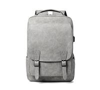 FANDARE Mochila Universitaria con Puerto USB - Impermeable PU Cuero Daypacks Para Portatil Multiusos Hombre Mujer Gris