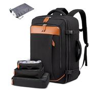 FANDARE Mochila Viaje Cabina Avion Mochila de Mano aprobada por Vuelo Mochila de Viaje Mujeres Hombres Maletas de Cabina Vuelo Portatil Impermeable Equipaje Mochila con 3 Cubos de Embalaje Negro