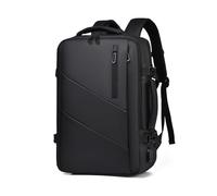 FANDARE Mochila Viaje Expandible 19-33L Equipaje de Mano Cuero Impermeable PU Bolsa de Viaje Hombre Laptop Bolso de Mano con USB Bolsa de Mano Mochila Viaje Cabina Avion Bolsos para Trabajo Negro