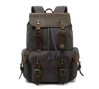 FANDARE Mochila Vintage Unisex de Cuero y Lona, Mochila Casual Ligera, Bolsillos de Viaje Senderismo, Estilo Clásico para Hombre y Mujer Gris Oscuro