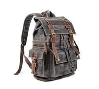 FANDARE Mochilas de Marcha Macutos de Senderismo Lienzo Mochila Vintage de Lona Mochilas de Ciclismo Mochila Trekking al Aire Libre Bolsa de Cuerda para Hombres Mujeres Viaje DaypacksGris Oscuro