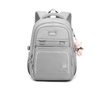 FANDARE Mochilas Escolares Juveniles Mochilas Escolares Mochilas Infantiles Mochilas Tipo Casual para Niños Niñas Viaje Estudiante Universitario Daypacks con Colgante de Felpa Gris