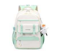 FANDARE Mochilas Escolares Mujer Mochilas Color-Blocking Mochila Adolescentes Mochila Colegio Mochila Instituto Mochila Universidad Mochila Casual Mujer Mochilas Instituto con Lindo Colgante Verde