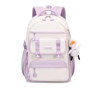 FANDARE Mochilas Escolares Mujer Mochilas Color-Blocking Mochila Adolescentes Mochila Colegio Mochila Instituto Mochila Universidad Mochila Casual Mujer Mochilas Instituto con Lindo Colgante Púrpura