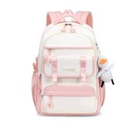 FANDARE Mochilas Escolares Mujer Mochilas Color-Blocking Mochila Adolescentes Mochila Colegio Mochila Instituto Mochila Universidad Mochila Casual Mujer Mochilas Instituto con Lindo Colgante Rosa