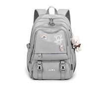 FANDARE Mochilas Infantiles Mochilas Escolares Juveniles Mochilas Tipo Casual para Estudiantes Adolescentes Niños Niñas Viaje Daypacks con Colgante de Felpa Impermeable Nylon Gris, L