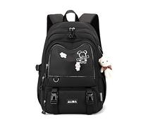 FANDARE Mochilas Infantiles Mochilas Escolares Juveniles Mochilas Tipo Casual para Estudiantes Adolescentes Niños Niñas Viaje Daypacks con Colgante de Felpa Impermeable Nylon Negro, L