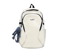 FANDARE Mochilas Tipo Casual Universidad Mochilas Ultraligero Mochilas Escolares Bolsos Mochila para Mujer Hombre Mochilas Escolares para Estudiante Viaje con Colgante de Felpa Blanco