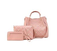 FANDARE Moda Bandolera de Cubo Impermeable Bolsos Totes para Mujer 3pcs Set Shoppers y Bolsos de Hombro PU Cuero Bolso Bandolera para Viajes Compras Trabajo Citas Rosa