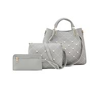 FANDARE Moda Bandolera de Cubo Impermeable Bolsos Totes para Mujer 3pcs Set Shoppers y Bolsos de Hombro PU Cuero Bolso Bandolera para Viajes Compras Trabajo Citas Gris