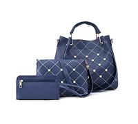 FANDARE Moda Bandolera de Cubo Impermeable Bolsos Totes para Mujer 3pcs Set Shoppers y Bolsos de Hombro PU Cuero Bolso Bandolera para Viajes Compras Trabajo Citas Azul