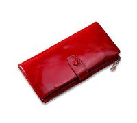 FANDARE Moda Billetera con RFID Carteras para Mujer Monederos Hombre Bolso de Mano Billetera de Cuero Plegable Monedero Cartera Tarjeta de Crédito para Fiesta, Viaje, Compras Vino Rojo