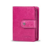 FANDARE Moda Billetera Cuero Cartera Hombre Mujer Wallet con RFID Monedero para Estilo Plegable Monedero con 12* Crédito Tarjetas Ranuras 1 * Coin Bolsillo para Viajar Fiesta Boda Negocio Rosa roja