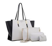FANDARE Moda Bolsos de Mano Mujer Bolso de Mano Cartera Juego de 4 Piezas Bolso Bandolera Bolso de Hombro Cruzado Señora Tote Shopper Bolso de Mensajero Trabajo Viajar Crossbody Bag Blanco