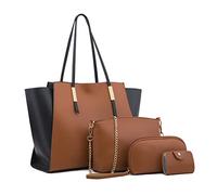 FANDARE Moda Bolsos de Mano Mujer Bolso de Mano Cartera Juego de 4 Piezas Bolso Bandolera Bolso de Hombro Cruzado Señora Tote Shopper Bolso de Mensajero Trabajo Viajar Crossbody Bag marrón