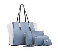 FANDARE Moda Bolsos de Mano Mujer Bolso de Mano Cartera Juego de 4 Piezas Bolso Bandolera Bolso de Hombro Cruzado Señora Tote Shopper Bolso de Mensajero Trabajo Viajar Crossbody Bag Azul