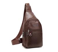 FANDARE Moderno Bolsos cruzados con orificio para auriculares Bolso de pecho Bandolera cruzada funcional de cuero de PU, Mochila diaria para hombres mujeres, para viajes Sling Bag Marrón oscuro