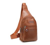 FANDARE Moderno Bolsos cruzados con orificio para auriculares Bolso de pecho Bandolera cruzada funcional de cuero de PU, Mochila diaria para hombres mujeres, para viajes Sling Bag Marrón claro