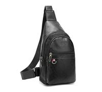 FANDARE Moderno Bolsos cruzados con orificio para auriculares Bolso de pecho Bandolera cruzada funcional de cuero de PU, Mochila diaria para hombres mujeres, para viajes Sling Bag Negro