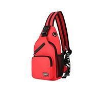 FANDARE Mujer Bolsa de Pecho Mochila Pequeña con Orificio para Auriculares Bolsos Cruzados Niña Bandoleras Cruzada Deporte Viaje Ciclismo Intemperie Sling Bag Poliéster Duradero Rojo