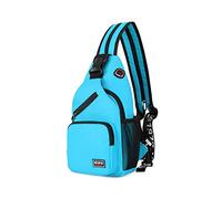 FANDARE Mujer Bolsa de Pecho Mochila Pequeña con Orificio para Auriculares Bolsos Cruzados Niña Bandoleras Cruzada Deporte Viaje Ciclismo Intemperie Sling Bag Poliéster Duradero Azul