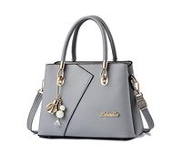 FANDARE Mujer Bolso Bandolera Multibolsillos Shoppers y Bolsos de Hombro PU Cuero Bolso Cruzados Impermeable Bolsa de Mano Forma V Bolso para Viajes Compras Trabajo Citas Gris