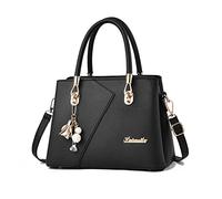 FANDARE Mujer Bolso Bandolera Multibolsillos Shoppers y Bolsos de Hombro PU Cuero Bolso Cruzados Impermeable Bolsa de Mano Forma V Bolso para Viajes Compras Trabajo Citas Negro