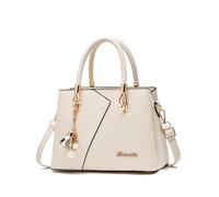 FANDARE Mujer Bolso Bandolera Multibolsillos Shoppers y Bolsos de Hombro PU Cuero Bolso Cruzados Impermeable Bolsa de Mano Forma V Bolso para Viajes Compras Trabajo Citas Beige