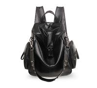 FANDARE Mujer Mochila Moda Bolso de Hombro Impermeable Bolsa Bandolera Niña Bolso Escolar Backpack para Universidad Trabajo Compras Cita Fiesta Mochila PU Negro