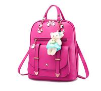 FANDARE Mujer Mochila Moda Bolso Escolar Niñas Impermeable Daypack Bolsa de Hombro PU Backpack para Viajes Colegio Compras Fechando Vacaciones Mochila Rosa Roja