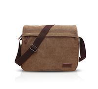 FANDARE New Crossbody Bag Hombres Computadora Portátil de 9.7 Pulgadas Comercio Viaje Multi-Bolsillo Shoulder Bag Gran Capacidad Transpirable Lienzo Marrón B