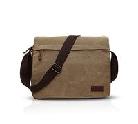 FANDARE New Crossbody Bag Hombres Computadora Portátil de 9.7 Pulgadas Comercio Viaje Multi-Bolsillo Shoulder Bag Gran Capacidad Transpirable Lienzo Caqui B