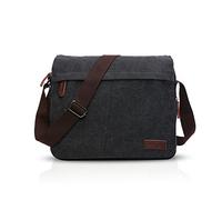 FANDARE New Crossbody Bag Hombres Computadora Portátil de 9.7 Pulgadas Comercio Viaje Multi-Bolsillo Shoulder Bag Gran Capacidad Transpirable Lienzo Negro B