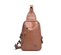 FANDARE Nuevo Bolsa de Pecho Bolsos Cruzados Hombre Bolsa Deportiva de Hombro Bandoleras Cruzada con USB Bolsa de Mochila PU Sling Bag para Negocio Ciclismo Viaje Impermeable Marron Oscuro
