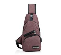 FANDARE Nuevo Bolsa de Pecho Unisexo Bolsa Deportiva de Hombro Hombres Mujeres Bolsa de Mochila con USB,para Acampada,Viaje,Ciclismo,Senderismo Impermeable Poliéster Marrón