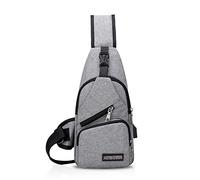 FANDARE Nuevo Bolsa de Pecho Unisexo Bolsa Deportiva de Hombro Hombres Mujeres Bolsa de Mochila con USB,para Acampada,Viaje,Ciclismo,Senderismo Impermeable Poliéster Gris