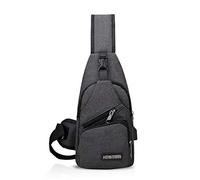 FANDARE Nuevo Bolsa de Pecho Unisexo Bolsa Deportiva de Hombro Hombres Mujeres Bolsa de Mochila con USB,para Acampada,Viaje,Ciclismo,Senderismo Impermeable Poliéster Gris Negro
