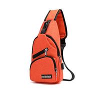 FANDARE Nuevo Bolsa de Pecho Unisexo Bolsa Deportiva de Hombro Hombres Mujeres Bolsa de Mochila con USB,para Acampada,Viaje,Ciclismo,Senderismo Impermeable Poliéster Naranja