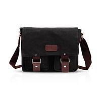 FANDARE Nuevo Bolsa Mensajero Messenger Bag Crossbody Bolso Bandolera Shoulder Bag 14 Pulgadas Portátil Estudiante Viaje Trabajo Escuela Las Mujeres Hombre Bolso Lona Negro