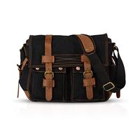 FANDARE Nuevo Bolso de Bandolera Lona Bolsa Mensajero Bolso de Hombro Bolsos Cruzados para 14 Pulgadas Laptop Maletín Hombre Mujer Crossbody Bag para Conmutar Trabajo Viaje Escuela Profesor Negro