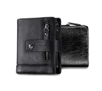 FANDARE Nuevo Cartera Hombre de Cuero, Mujer Tarjetero Bloqueo RFID Antirrobo, Billetera pequeño para 13 Crédito, Cuero Monedero Billetes y Monedas con Caja de Regalo Negro