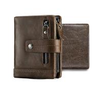 FANDARE Nuevo Cartera Hombre de Cuero, Mujer Tarjetero Bloqueo RFID Antirrobo, Billetera pequeño para 13 Crédito, Cuero Monedero Billetes y Monedas con Caja de Regalo Marrón